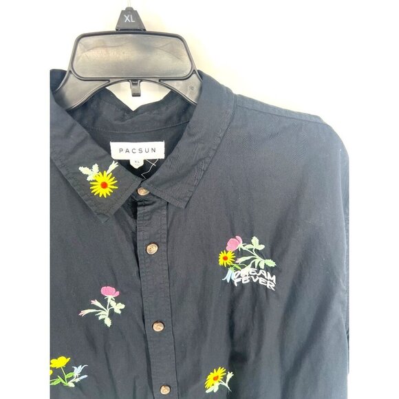 Pacsun Mens Fever Dream Embroidered Floral Black Button Up Shirt Casual Size XL - Picture 2 of 4